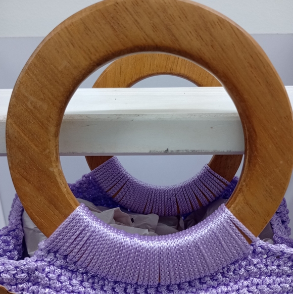 Lavender Knit Handbag with Wooden Handles - Picture 8 of 12